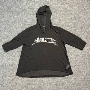 Rock Rose Couture Womens Girl Power Hoodie Black 3/4 Sleeve Pullover Stretch S